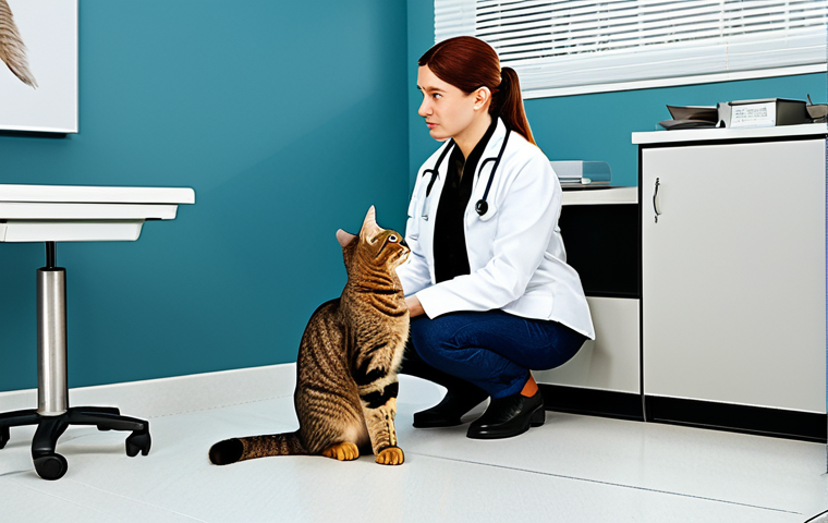 반려동물 보험 보장 항목 - **Prompt:** A veterinarian carefully examining a healthy Golden Retriever dog during a routine check...