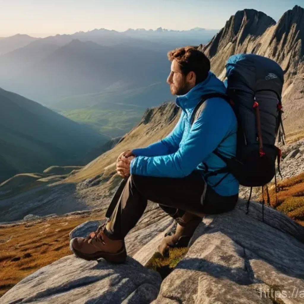 산악구조보험 활용법 - **Mountain Hiker's Serenity:**
A breathtaking panoramic view of a vast, majestic mountain range ...