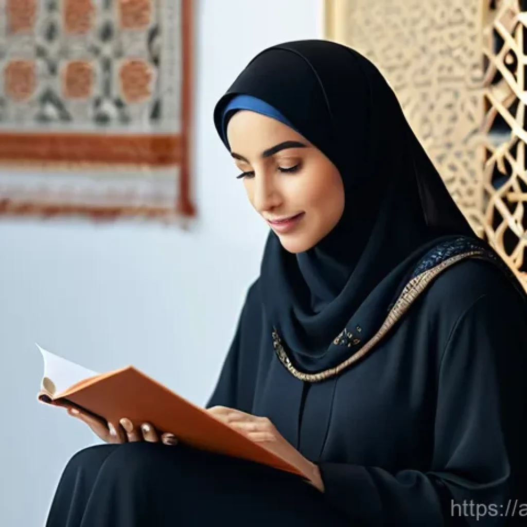 보험 약관 쉽게 이해하기 - **Prompt:** A serene and insightful Middle-Eastern woman, aged 35-45, dressed in a contemporary abay...