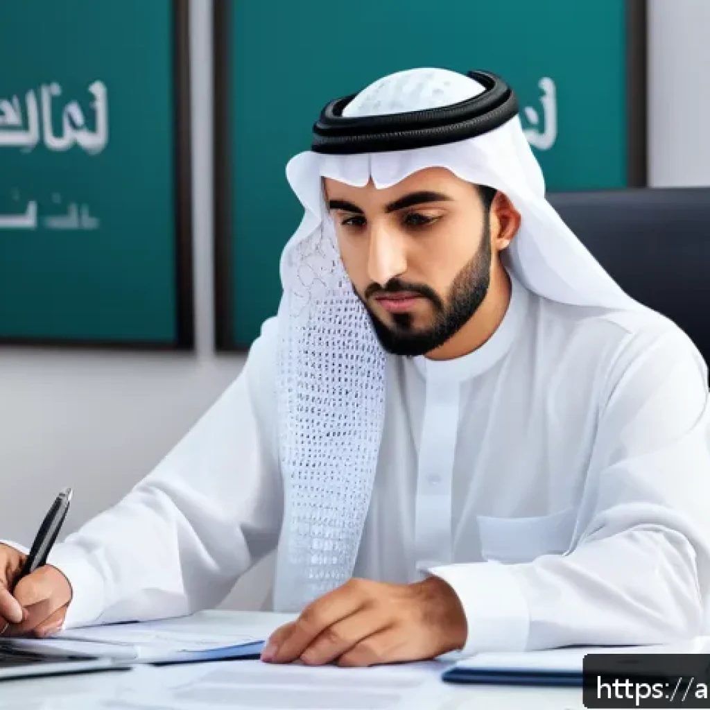 보험 해지 후 재가입 방법 - A professional Middle Eastern man in traditional attire, sitting at a modern office desk reviewing i...