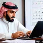 Home 23 연금보험의 장점과 단점 - A professional Middle Eastern man in traditional attire sitting at a desk with financial documents a...